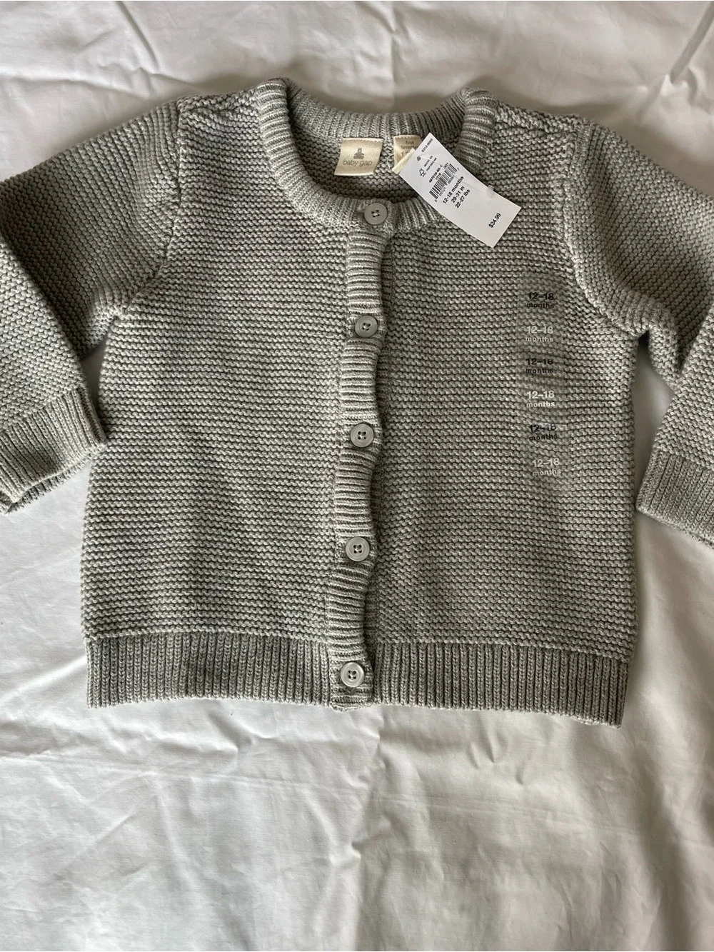 NWT Baby Gap Grey Garter Textured Knit 2pc Set Cardigan & Overalls Size 12-18M